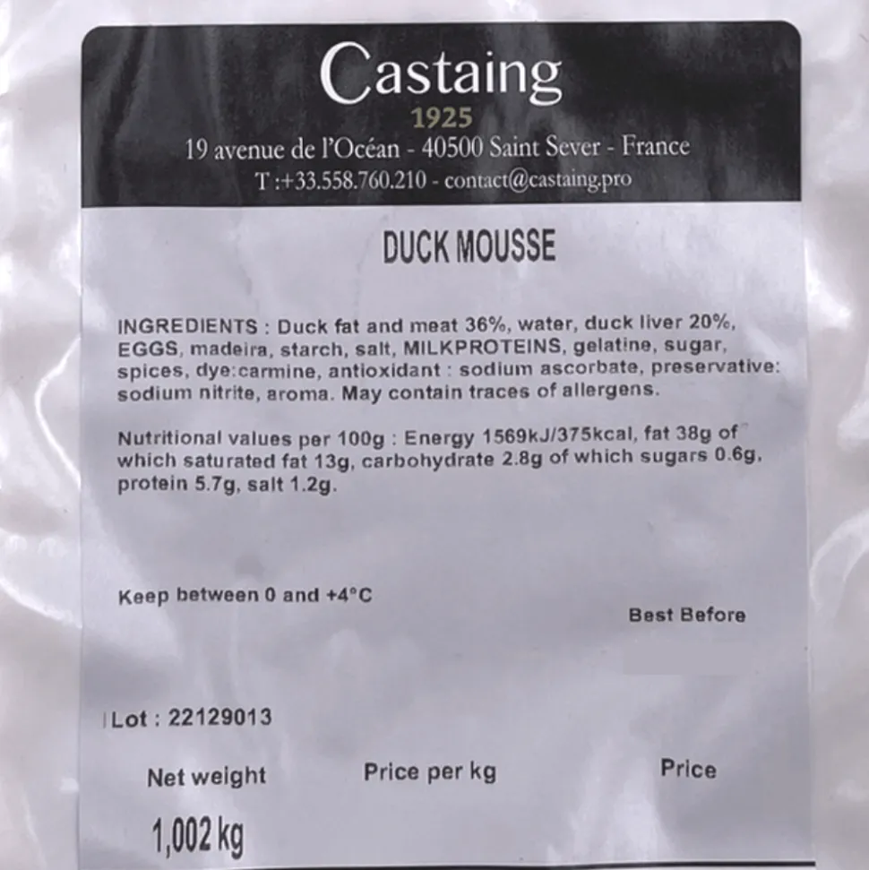 Castaing Pure Duck Mousse 1kg BEST BEFORE 19/02/26