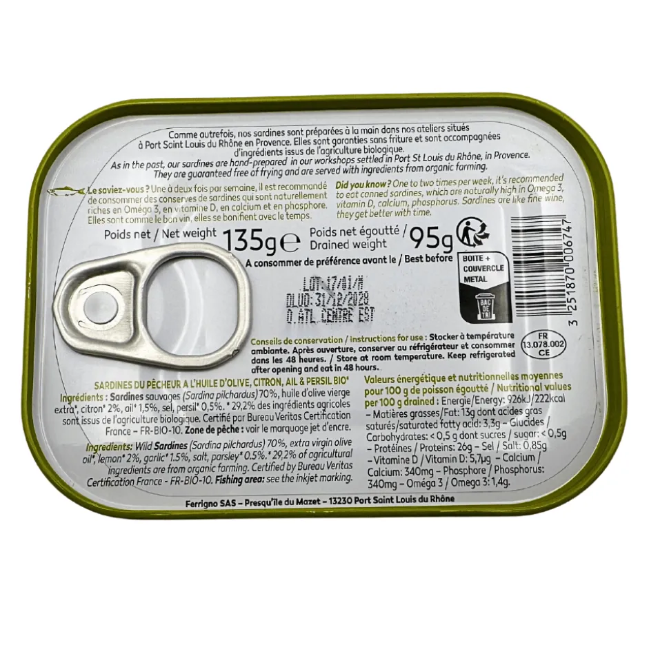Ferrigno Sardines With Olive Oil, Garlic and Lemon 135g