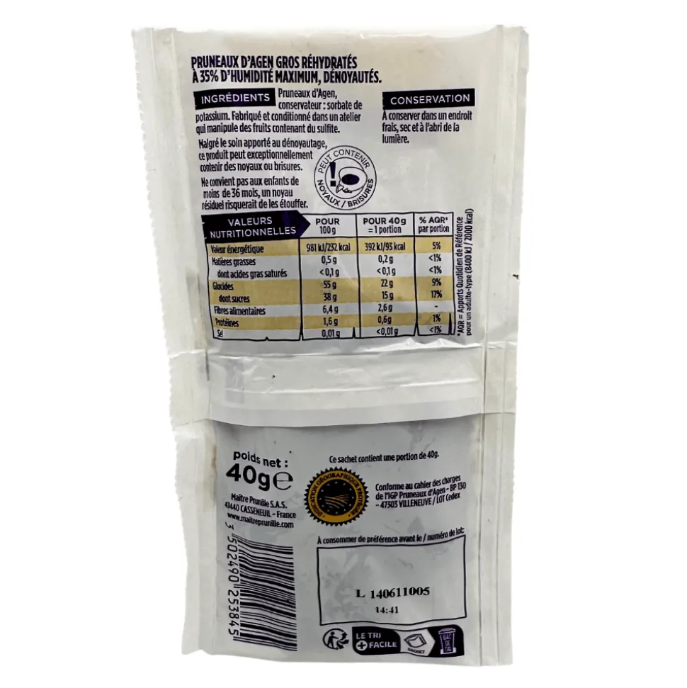 Maitre Prunille Agen Soft Pitted Prunes 40g x 10 Sachets